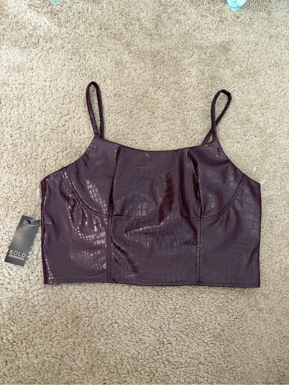NWT Bold Elements Women's Faux Croc Burgundy Cropped Cami